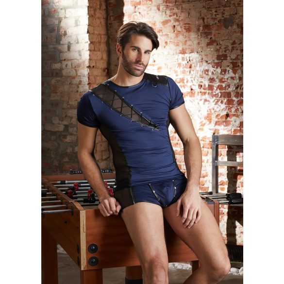 NEK - heren top - vetersluiting en netstof inzet - zwart/blauw - L