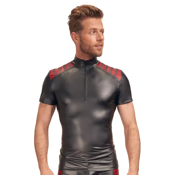 NEK - heren top met rits en rode inzet - zwart - XL