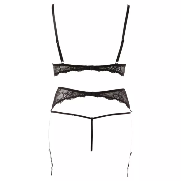 Abierta Fina - lingerie set - kant en parels - zwart - XL