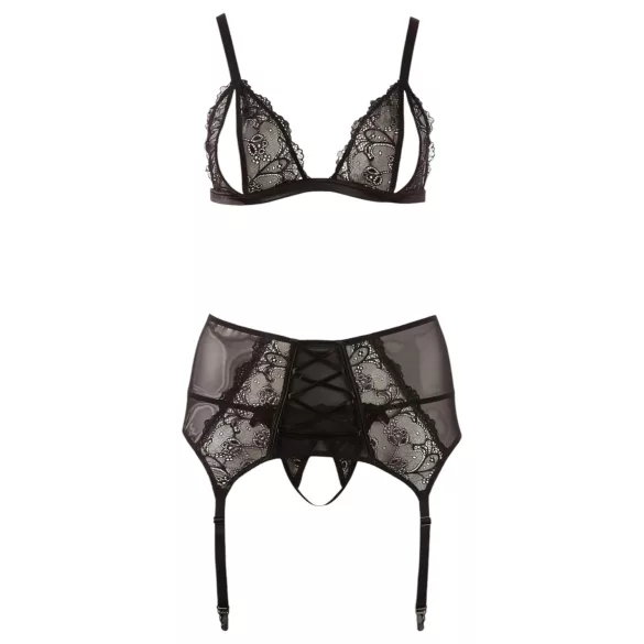 Cottelli Plus Size - Lingerieset trio - Kant - Zwart - XXXL