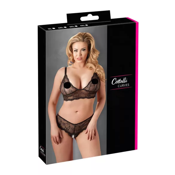 Cottelli Plus Size - bh set - kant - zwart - XXL