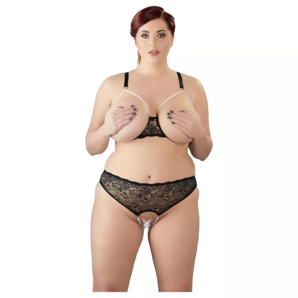 Cottelli Plus Size - bh set met parels - zwart - 2XL