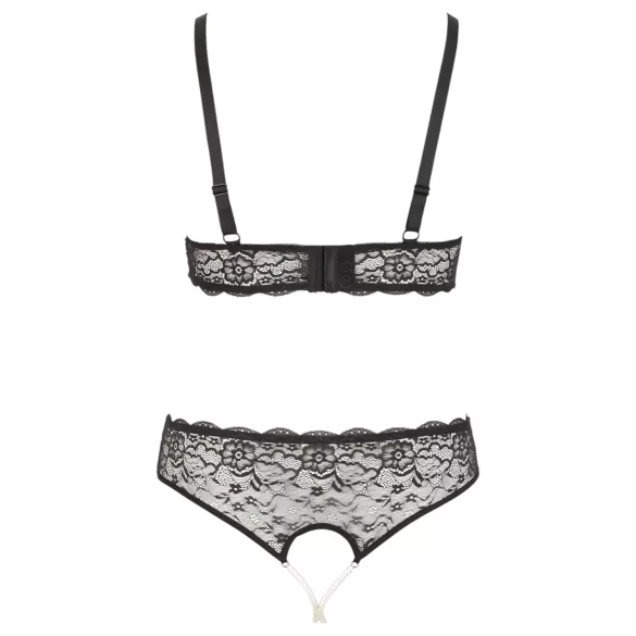 Cottelli Plus Size - bh set met parels - zwart - 2XL