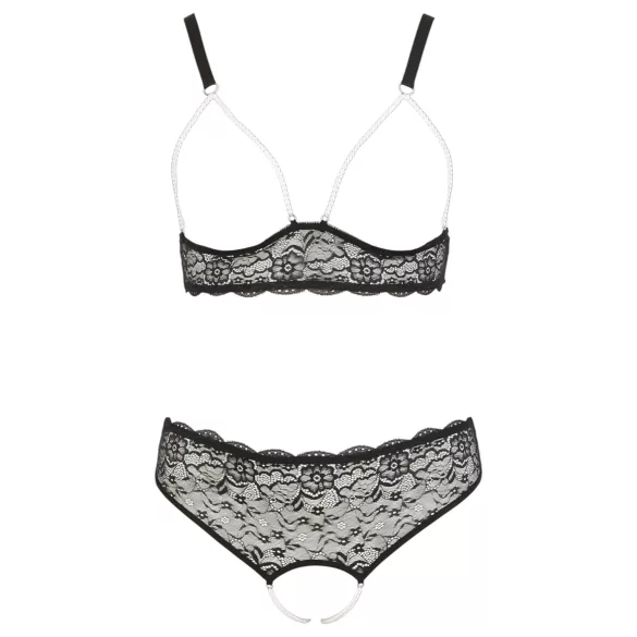 Cottelli Plus Size - bh set met parels - zwart - 4XL