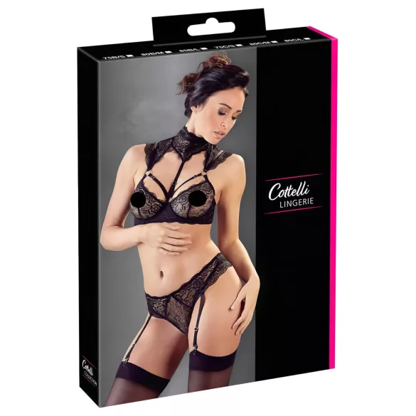 Cottelli - kanten beha-set met kraagje (zwart) - 85B/L