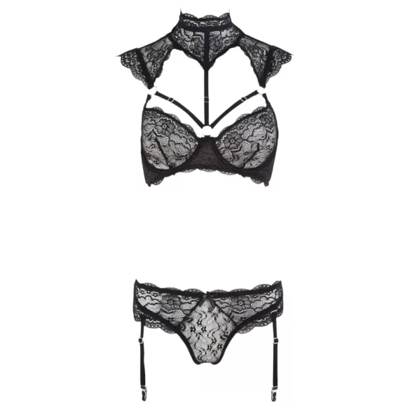 Cottelli - kanten beha-set met kraagje (zwart) - 75C/S