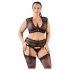 Cottelli Plus Size - lingerie set - kant - strass steentjes - zwart - XL