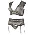 Cottelli Plus Size - lingerie set - kant - strass steentjes - zwart - XL