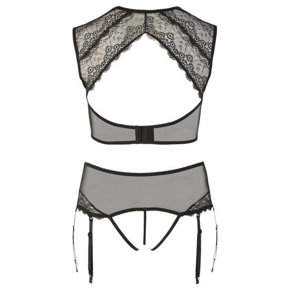 Cottelli Plus Size - lingerie set - kant - strass steentjes - zwart - XL