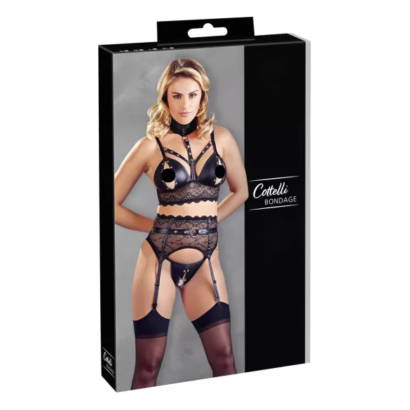 Cottelli Bondage - kanten lingerieset met boeien (zwart) - L