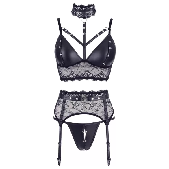 Cottelli Bondage - kanten lingerieset met boeien (zwart) - L