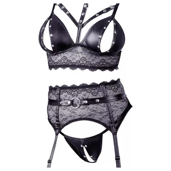 Cottelli Bondage - kanten lingerieset met boeien (zwart) - L