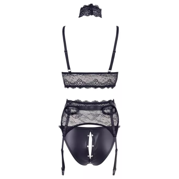 Cottelli Bondage - kanten lingerieset met boeien (zwart) - L