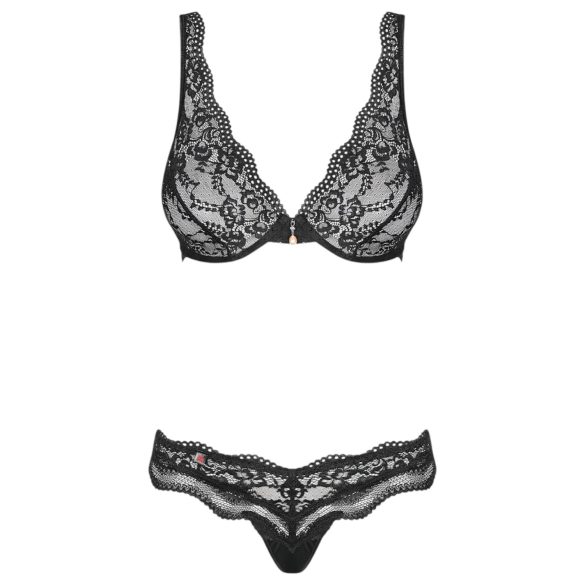 Obsessive Luvae - bh set - bloemenmotief met strass - zwart