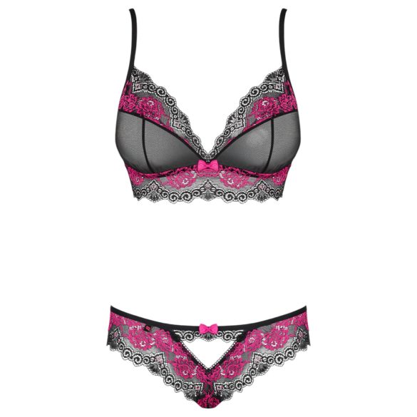 Obsessive Tulia - kant-en-lingerieset (zwart-roze)
