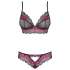 Obsessive Tulia - kanten lingerieset (zwart‑roze) - L/XL
