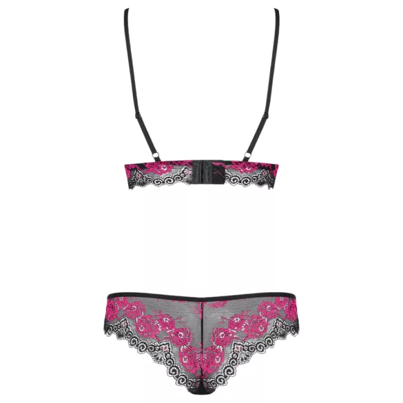 Obsessive Tulia - kanten lingerieset (zwart‑roze) - L/XL