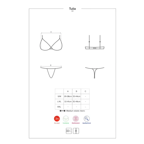 Obsessive Tulia - kanten lingerieset (zwart‑roze) - L/XL