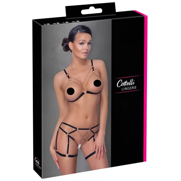 Cottelli - bodyharnas met kettingen - 2-delig - zwart - L