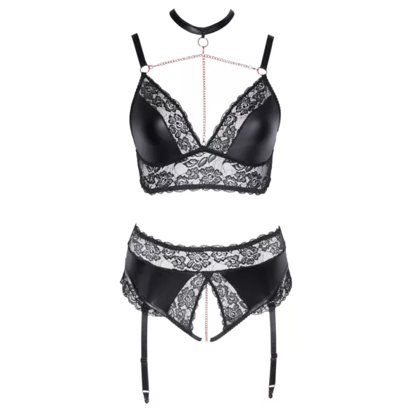 Cottelli Curves - lingerie set - glanzend effect - zwart - 2XL