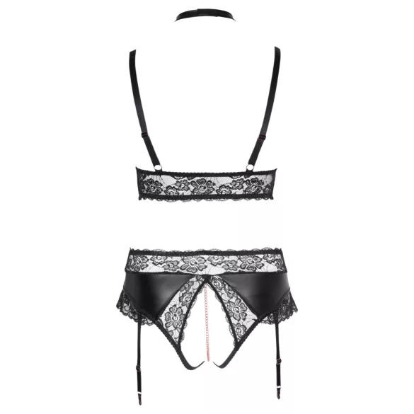 Cottelli Curves - lingerie set - glanzend effect - zwart - 2XL