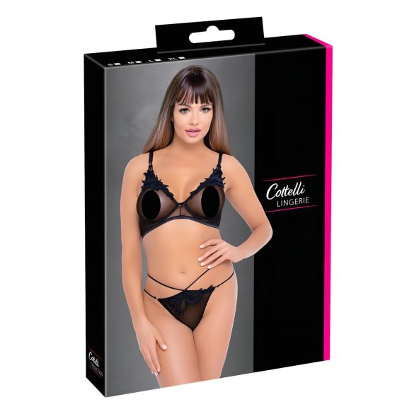 Cottelli - transparante kanten bh-set (zwart) - M