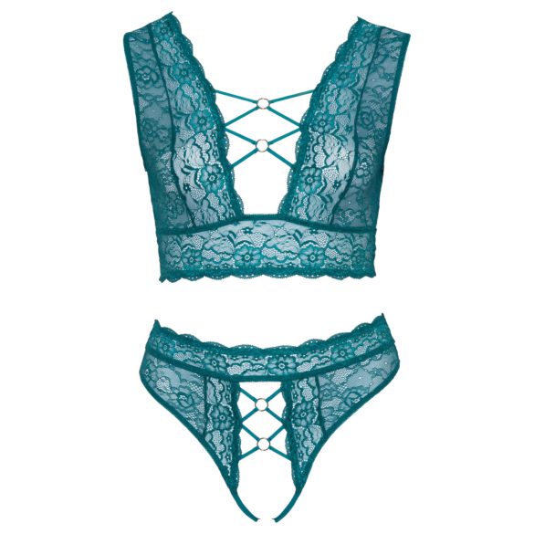 Cottelli Curves - korset kanten lingerieset (blauw) - 2XL