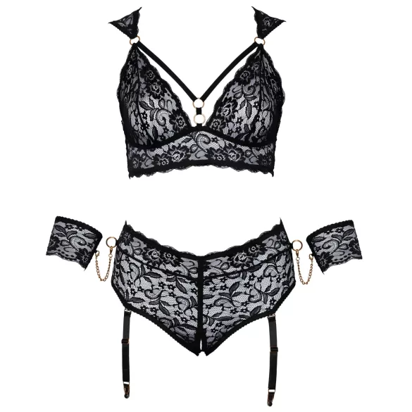 Cottelli Bondage Plus Size - kanten beha set (zwart) - 3XL