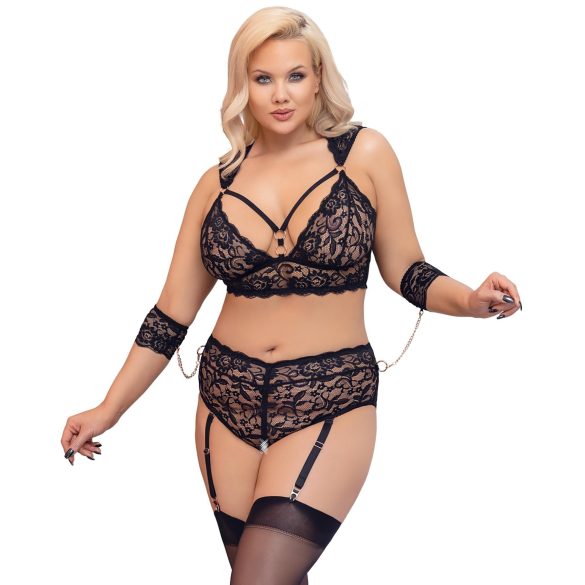Cottelli Bondage Plus Size - kanten beha set (zwart) - 4XL