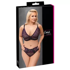 Cottelli Plus Size - doorzichtig patroon BH set (paars)
