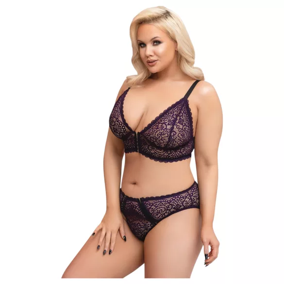 Cottelli Plus Size - doorzichtig patroon BH set (paars)