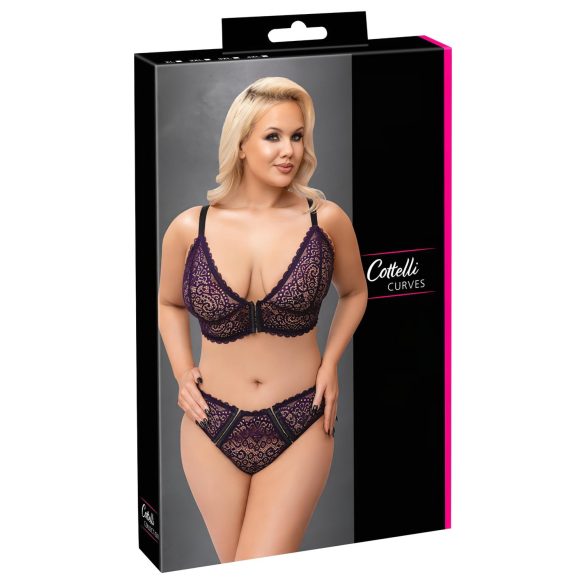 Cottelli Plus Size - Doorzichtig paarse bh-set met patroon - 2XL
