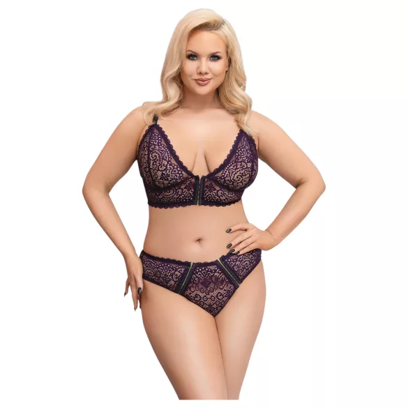 Cottelli Plus Size - doorzichtig patroon BH set (paars) - 2XL