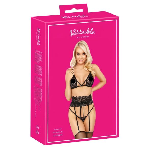 Kissable - verleidelijk bh-set met tailleband (zwart) - L/XL