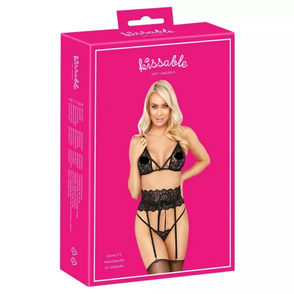 Kissable - kusbare beha set met tailleband (zwart) - L/XL
