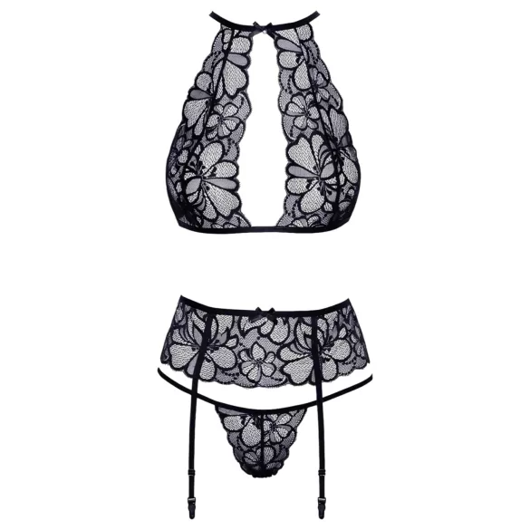 Kissbare set: halsband & kant BH (zwart)