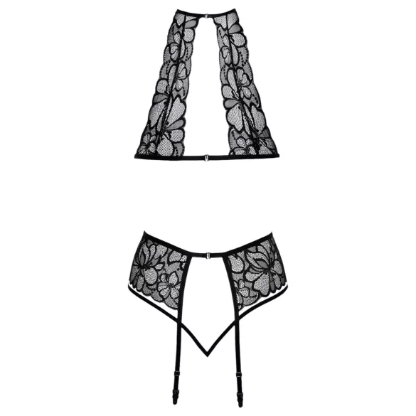 Kissbare set: halsband & kant BH (zwart)