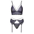 Cottelli - 3-delige kanten lingerie set (zwart-violet) - XL