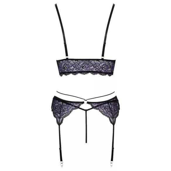 Cottelli - 3-delige kanten lingerie set (zwart-violet) - XL