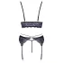 Cottelli - 3-delige kanten lingerie set (zwart-violet) - XL