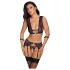 Cottelli Bondage - lingerie set en polsboeien (zwart-paars) - M