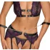 Cottelli Bondage - lingerie set en polsboeien (zwart-paars) - M