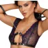 Cottelli Bondage - lingerie set en polsboeien (zwart-paars) - M