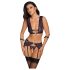 Cottelli Bondage: zwarte-paarse lingerieset met handboeien - XL