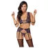 Cottelli Bondage - lingerie set en polsboeien (zwart-paars) - XL