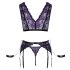 Cottelli Bondage: zwarte-paarse lingerieset met handboeien - XL