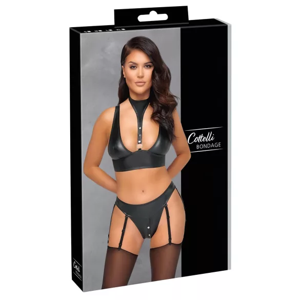 Cottelli Bondage - glanzend bh-set met boeien (zwart)