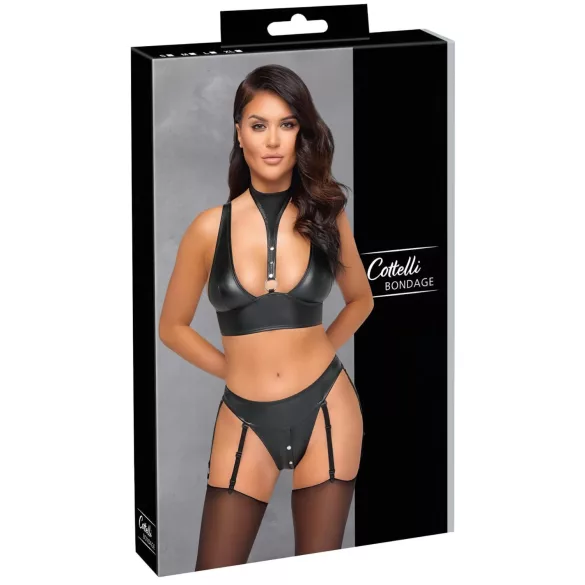 Cottelli Bondage - glanzend bh-set met boeien (zwart)