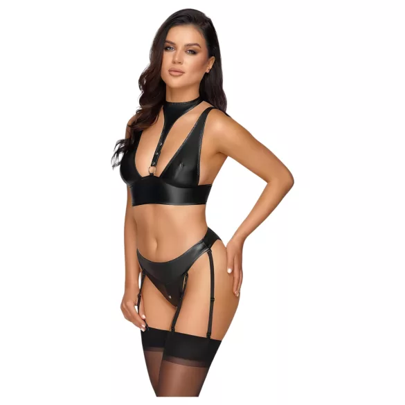 Cottelli Bondage - glanzend bh-set met boeien (zwart)