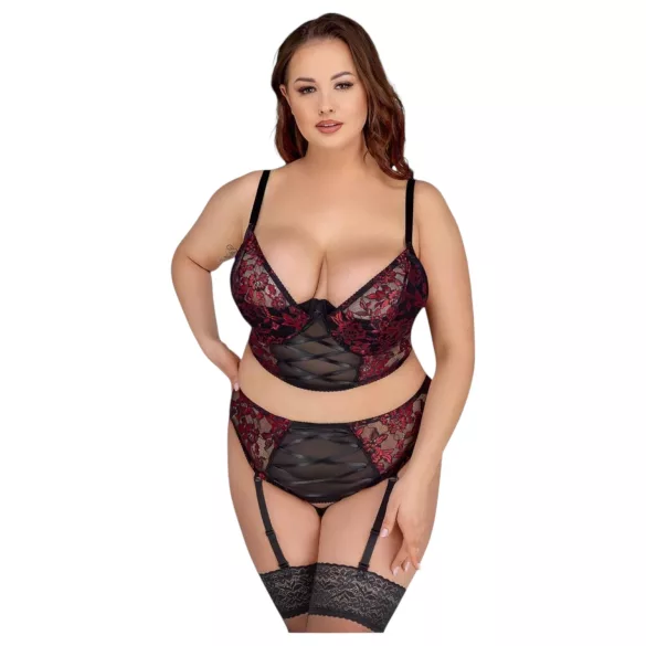 Cottelli Plus Size - verstelbare bh-set (rood) - 90C/XL